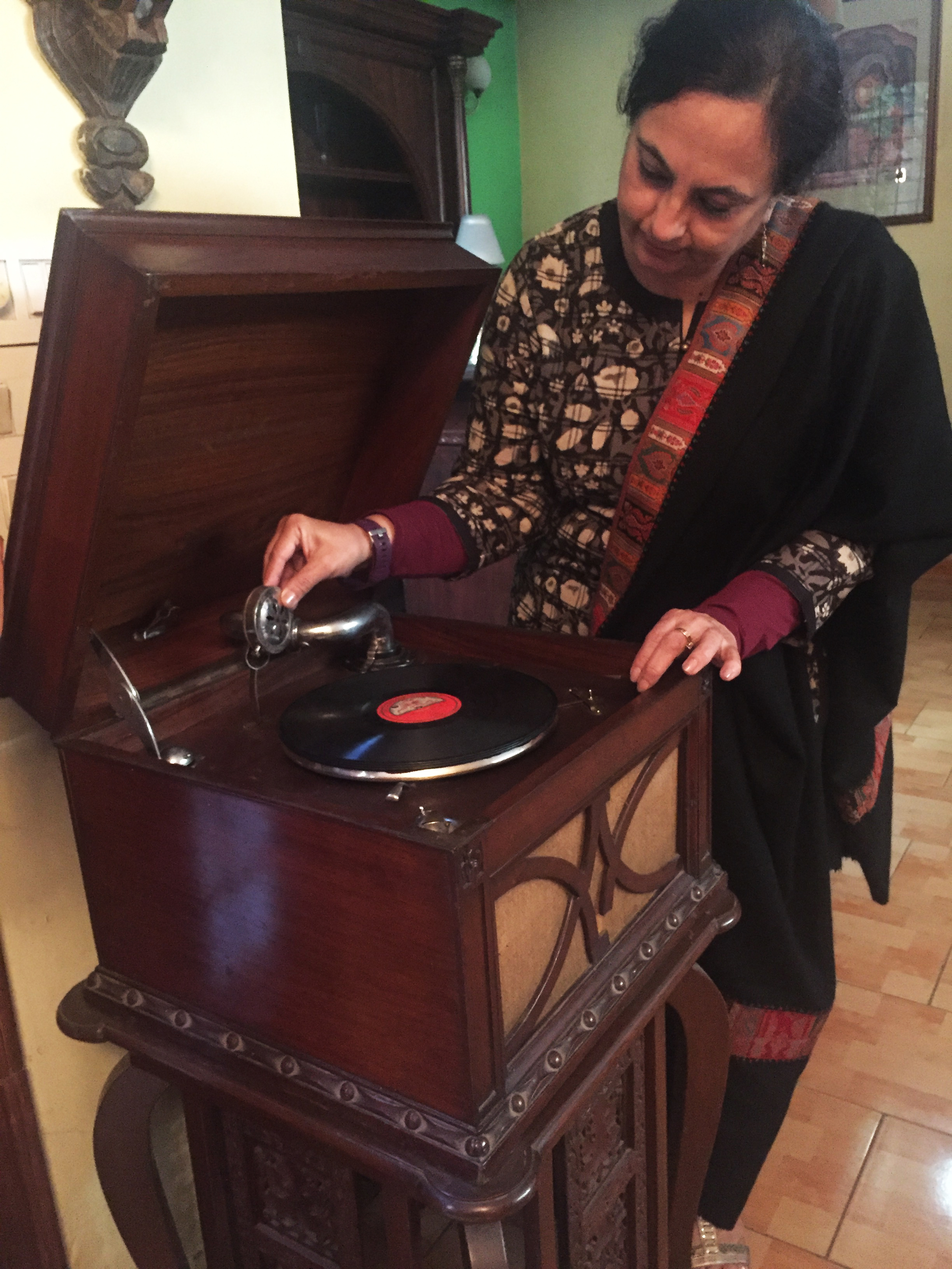 Bela Kapoor with her nana's gramophone
