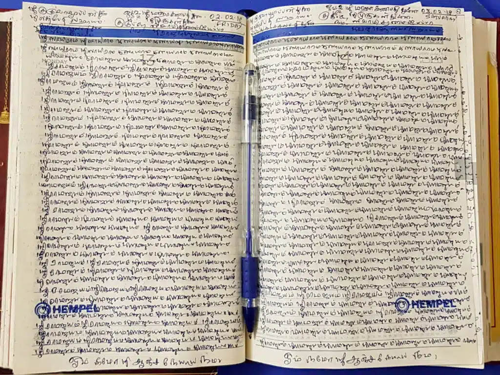 Sri Rama Jayam, written 200 times every single day of the year since 1987 amounts to 2.2 lakh times. The two pages shown are dated Friday, February 2nd and Saturday, 3rd, 2018.