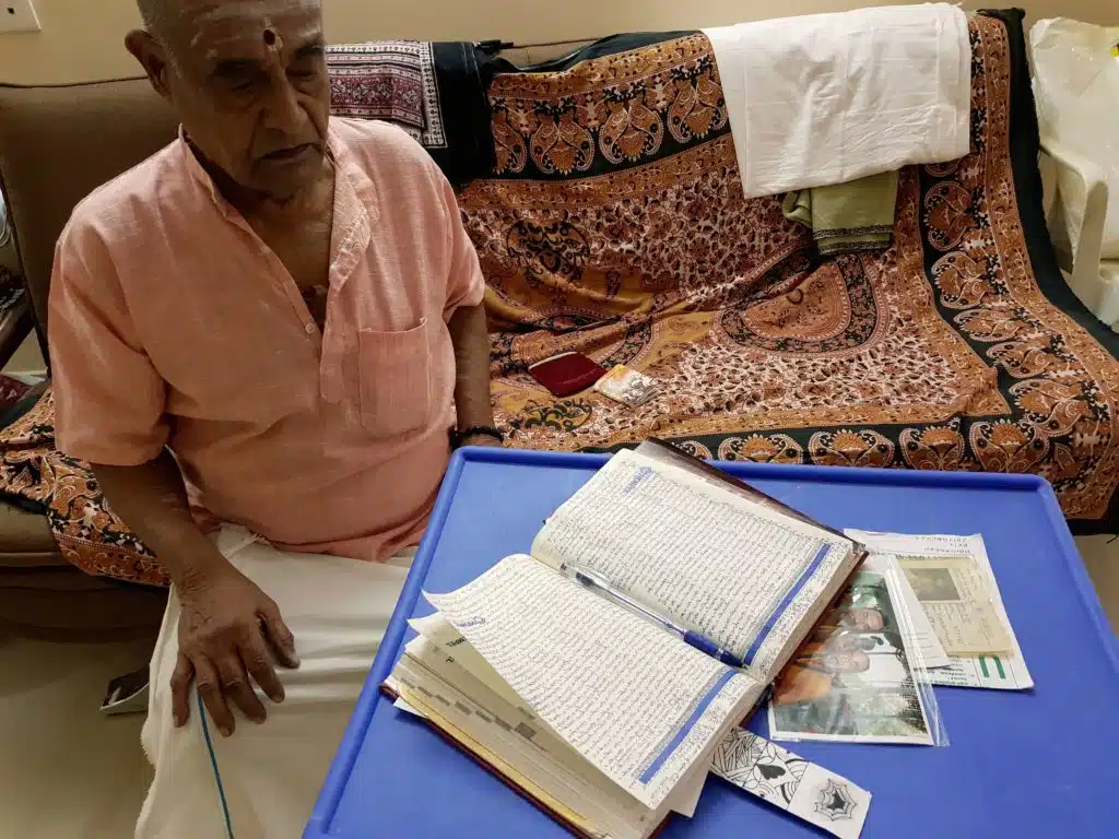Yegnarama Narayanan looking over the day's work in Mylapore, Chennai.