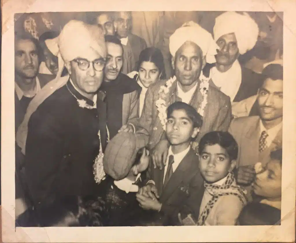 Haveli Ram Musafar (with the garland on the right) at Anurag's grandfather's wedding