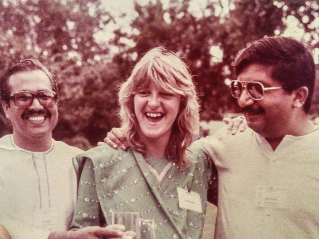Promod Shanker (right), Gill Back (centre) and Kamal Kant (left) during the expedition in Zambia in 1985.