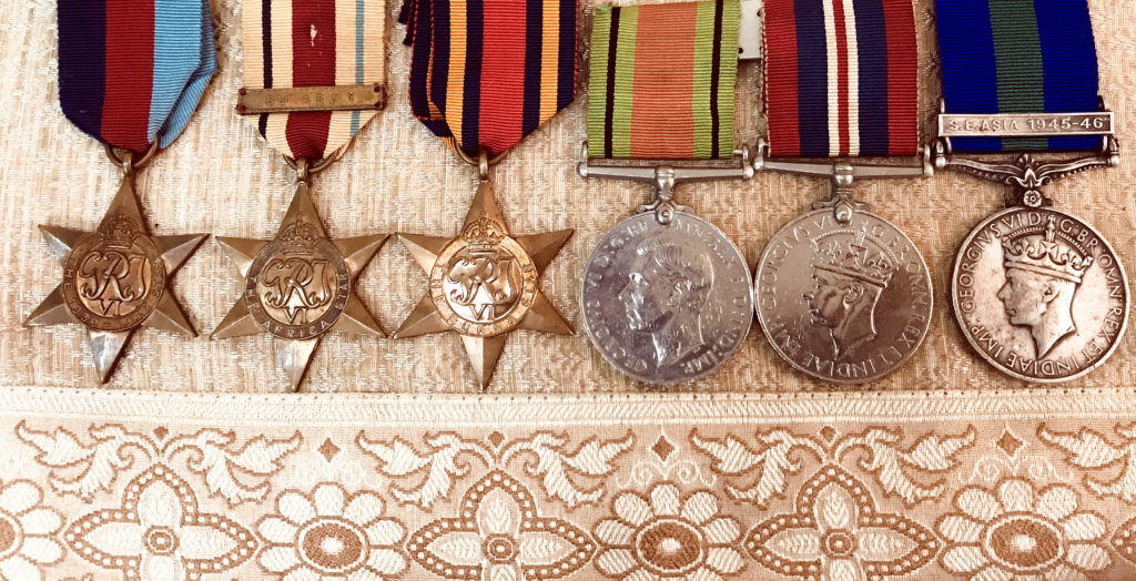 The Medals of Sepoy Amar Singh (L-R) - The 1939-45 Star, The Africa Star, The Burma Star, Defence Medal, War Medal (1939-45), Indian General Medal (1918-1962) with S.E Asia 1945–46 clasp