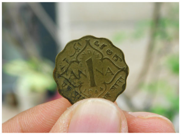 1 Anna coin from 1944 minted in Calcutta