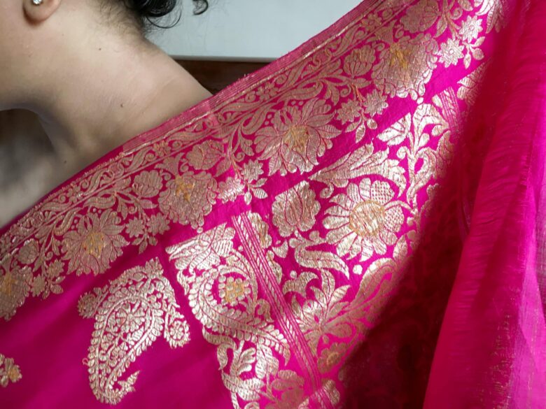 Chandrika Devi's gulabi heirloom banarasi sari