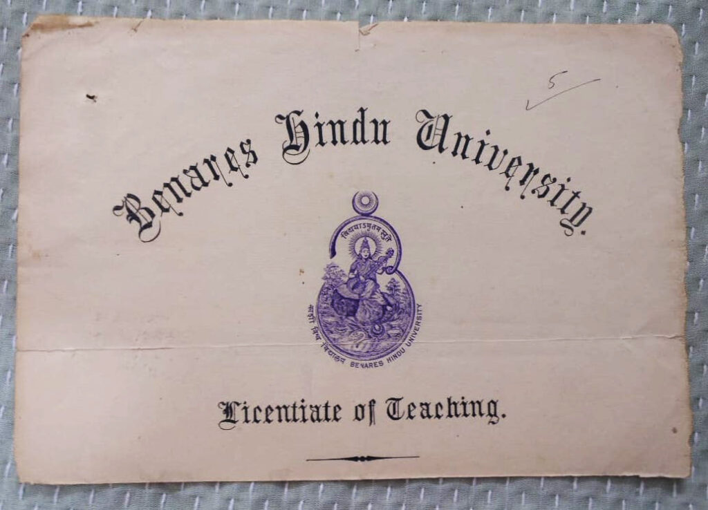 Bauji's Licentiate of Teaching Certificate from Benaras Hindu University