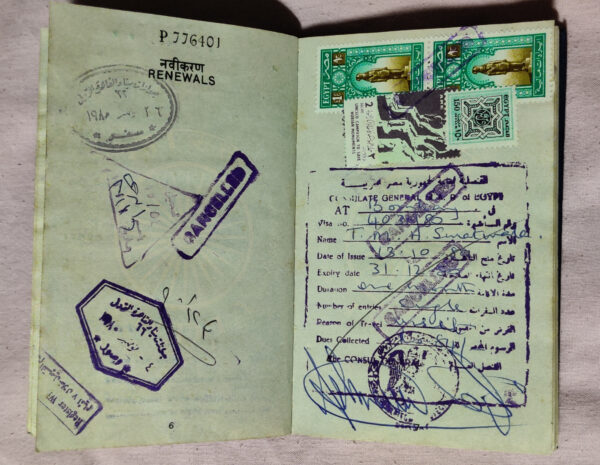 The author's grandfather's Egypt visa dates 1980