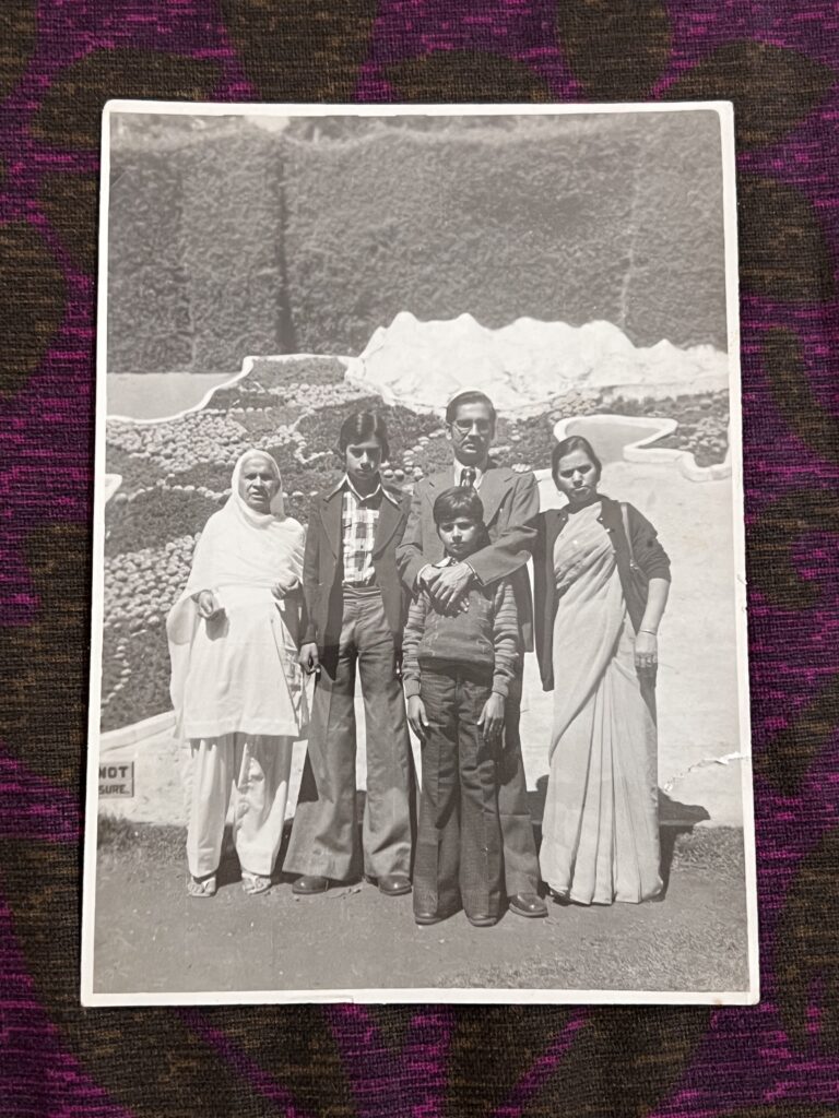 Family vacation picture from Ooty (1978) including my father (Ajay Kumar Bahl), my uncle (Rajesh Bahl, my father's younger sibling), my grandmother (Mummyji, Chand Bahl), and my great-grandmother (Amar Kaur)